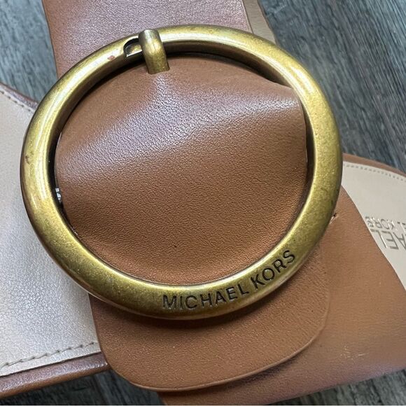 Michael Kors Estella Round Heel Sandal Cognac Brown Size 10 Chunky Block Heel - Picture 8 of 10